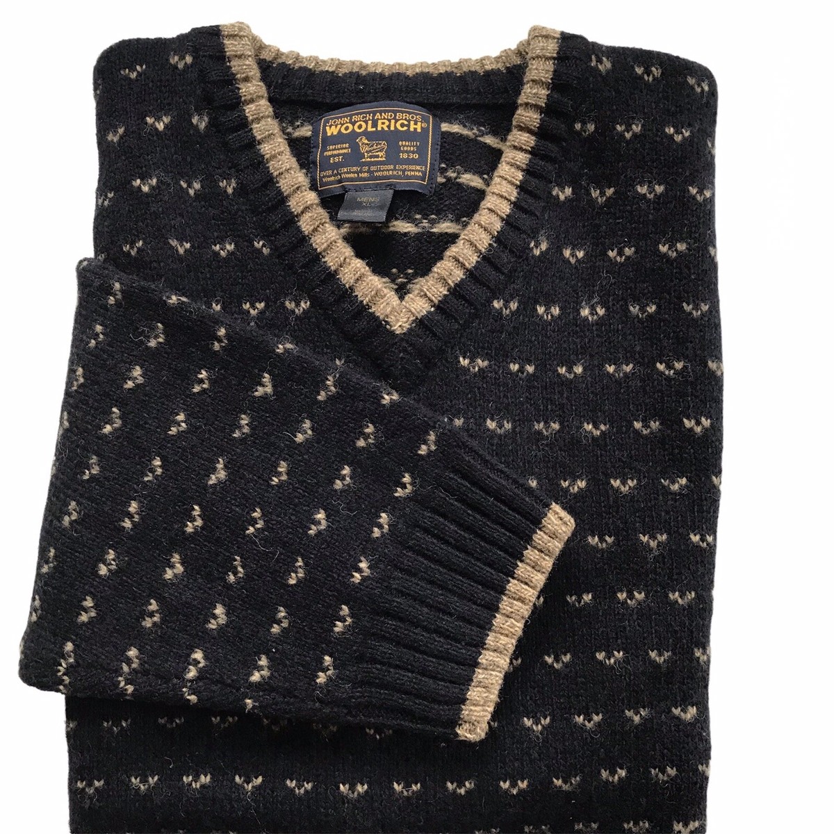 Vintage Woolrich Mens XL Birdseye Sweater Navy Blue 85% Wool
