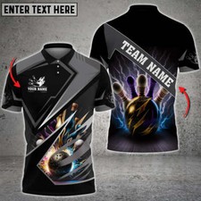 Bowling And Pins Premium Multicolor Customized Name 3d shirt Polo Shirt