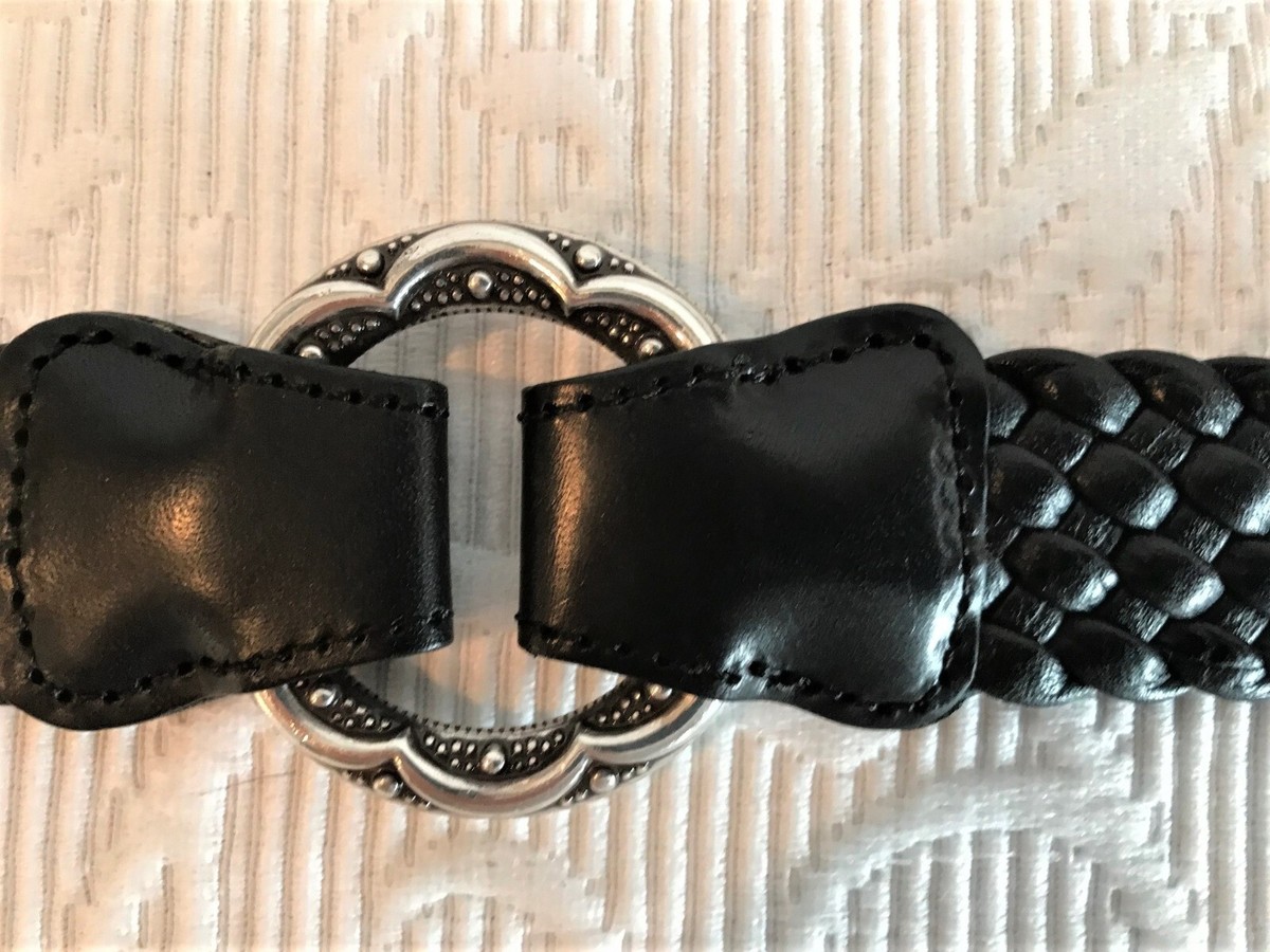 Brighton B30933 Black Braided Leather Belt Silver Ornate Buckle Size 34 Brighton Black Braided look Leather Belt Silver-Tone  main image 2