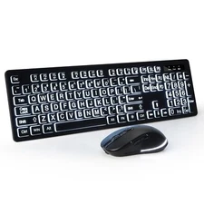 Wireless Keyboard and Mouse - Large Print Wireless Keyboard 2.4G Full Size Ke...