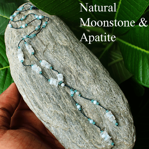 Handmade Natural Rainbow Moonstone Micro Macrame Beaded Reiki Gemstone Necklace - Picture 10 of 14