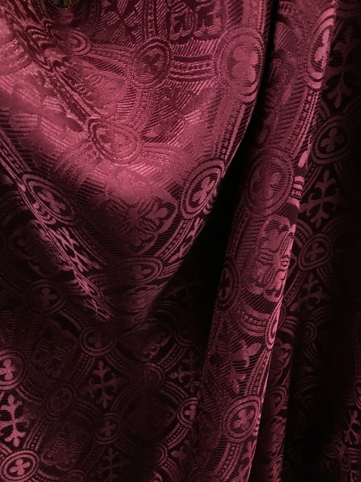 BURGUNDY LITURGICAL CROSS BROCADE FABRIC (60 in.) Sold By The Yard - Image 4 of 4