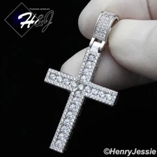MEN WOMEN SOLID 925 STERLING SILVER ICY BLING CZ 3D SILVER CROSS PENDANT*SP298