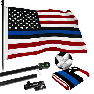 NEW G128 Blue Lives Matter Flag & Flagpole, 5FT Black Pole and 2x3FT SPUN Flag