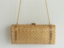 Rodo Natural Finish Wicker Framed Design Baguette Clutch/chain Shoulder Bag