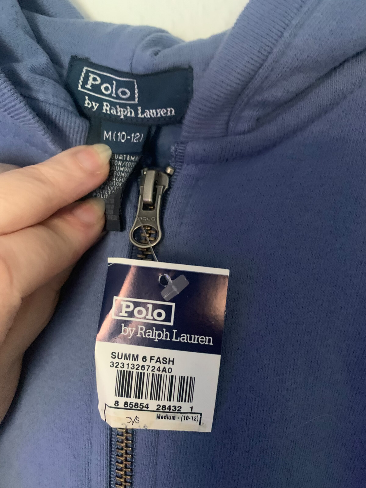 RALPH LAUREN Raro! Felpa con cappuccio blu denim BIG PONY con logo cerniera: TAGLIA M età 10 11 nuova con etichette