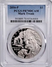 2016 MARK TWAIN Silver Dollar PCGS PR70💥FLAWLESS QUALITY💥
