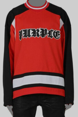 $350 Purple Brand Men's Red Long Sleeve Mesh Hockey Jersey Size