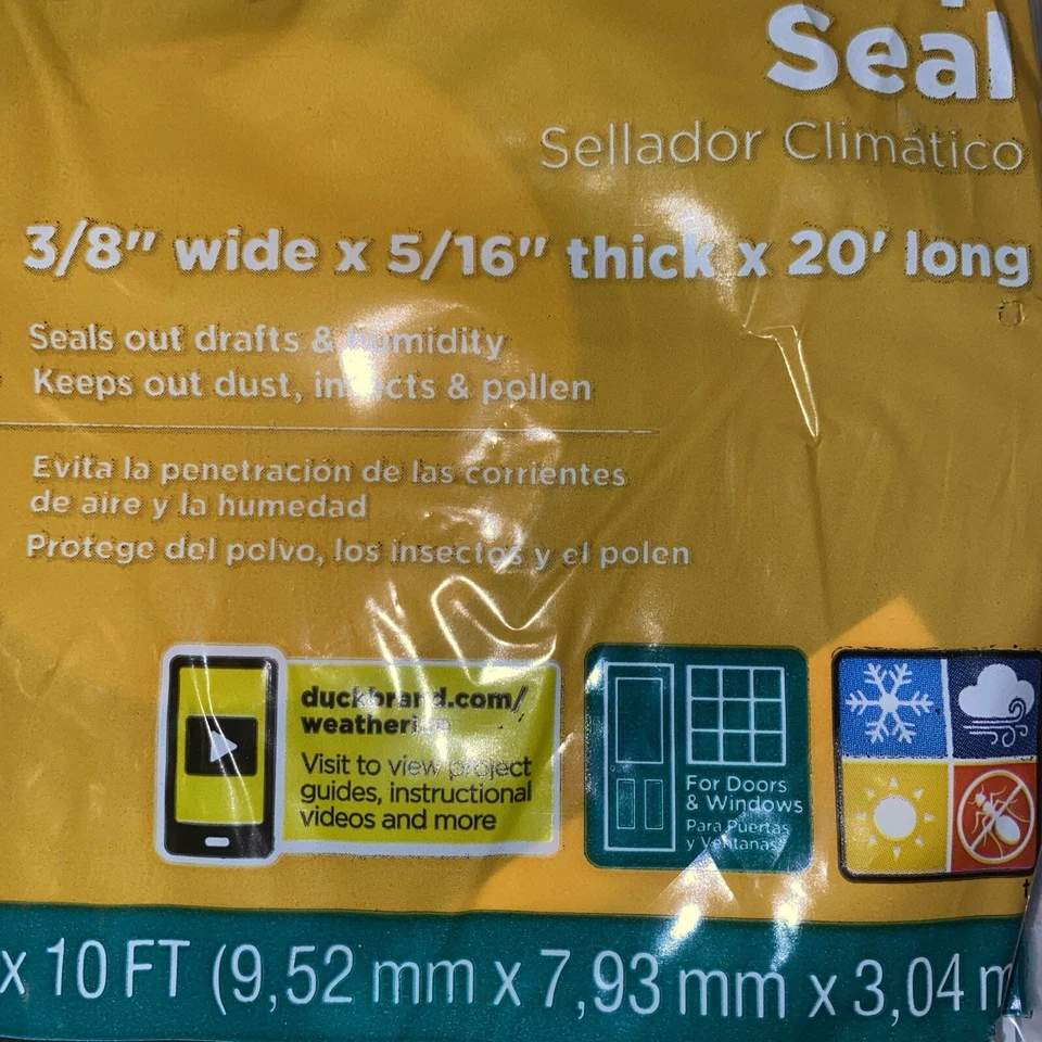 DUCK Self Adhesive Foam Weatherstrip Seal Medium Gaps,  2 Rolls 3/8"x5/16 x10'  - Image 2 of 4