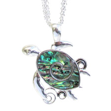 Abalone Turtle Triple Chain Pendant Necklace Sterling Silver
