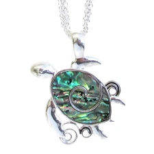 Abalone Turtle Triple Chain Pendant Necklace Sterling Silver