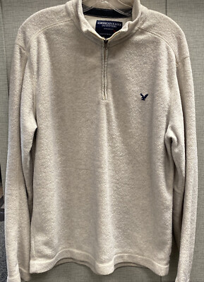 American Eagle AE Large Fleece 1/4 Zip Sweatshirt Jacket Beige