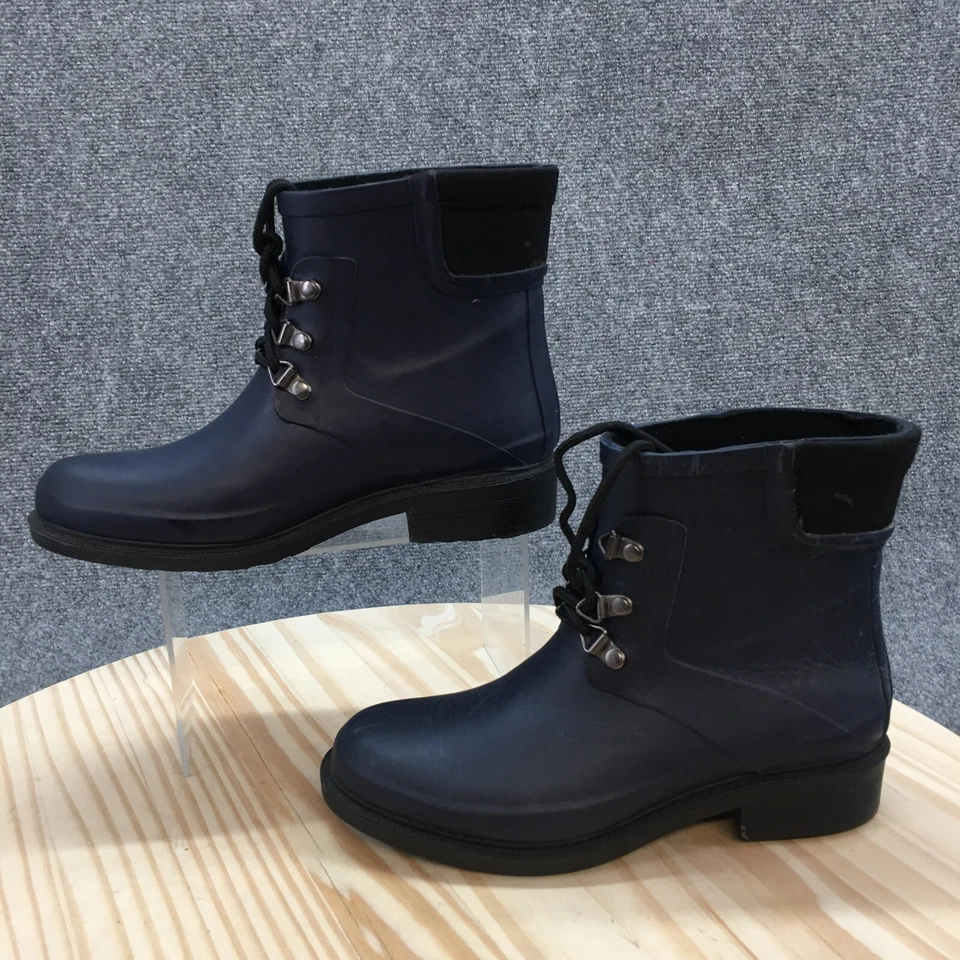 Merona Rain Boots Wmens 7 Brailey Ankle Booties Blue Rubber Lace Up Comfort - Image 2 of 4
