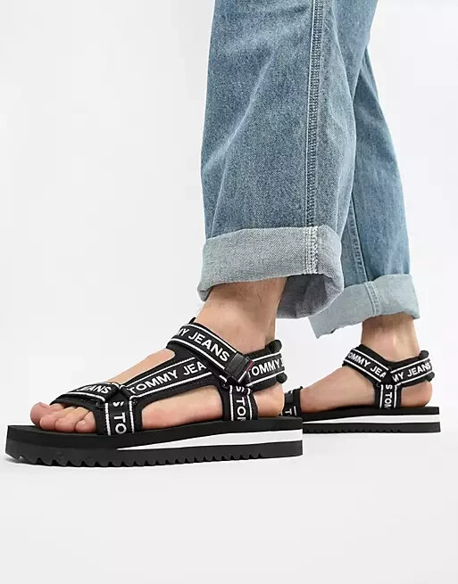 Sandalias técnicas para hombre Tommy Jeans correas con logotipo negras UK10