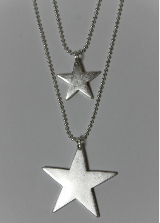 Exklusiver Modeschmuck STAR 2-reihig lange Halskette Halsschmuck silberfarben - Bild 2 von 3