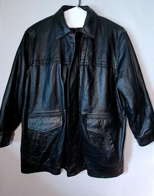 Wilson Leather Experts Heavy Jacket Sz 1X Mens Black Zip/Snap Multiple Pockets 