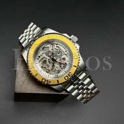 Custom Made Skeleton Watch Yacht Master Style Diver NH70 Auto Movement GD Bezel