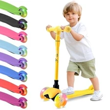 Hurtle Mini 3-Wheel Scooter for Kids Ages 2-5, LED Wheels, Green, Adjustable