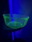 Vintage Hazel Atlas Green Uranium Depression Glass Serving Bowl 7" USA Glows!