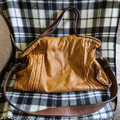 Vintage Vieta Brown Perferated Faux Leather Studded & Pleated Handbag EUC