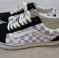 VANS Old Skool Checkerboard Floral Low Top Sneakers Black White Purple