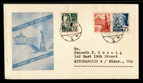DR WHO 1947 GERMANY BADEN FDC COMBO M72427