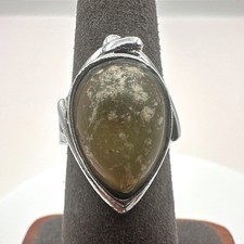 Vintage Silver Tone Teardrop Stone Ring Statement Bold Retro Boho 90s Oversized