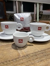 Illy Coffee Cup Saucer Set IPA White Porcelain 200ml X2  & Espresso Cup