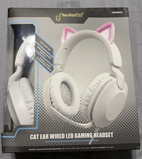 Unlocked LVL Cat Ear Wired LED Light-Up Gaming Headset White Pink 3.5mm USB Mic