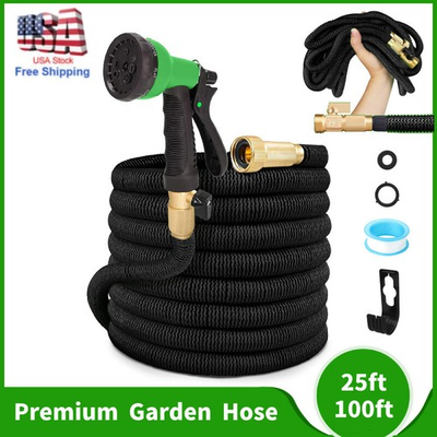 #ad 100FT HEAVY DUTY EXPANDABLE GARDEN HOSE 4 LAYER FLEXIBLE PIPE 8 FUNCTION SPRAY $30.99