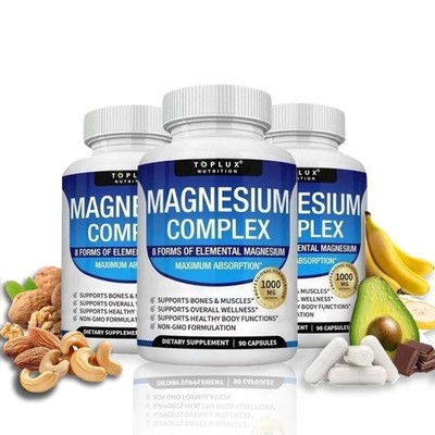 3bottles Toplux Nutrition Magnesium Complex 1000mg Supports 8 Elemental sealed