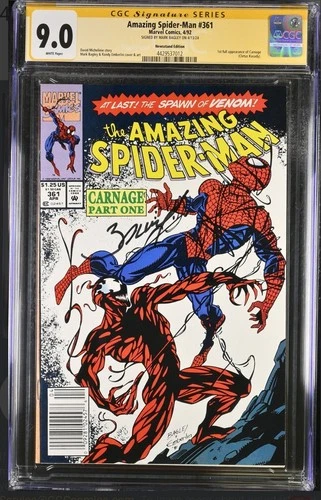 Amazing Spider-Man 361 CGCSS 9.0 Newsstand Signed Mark Bagley 🔑 1st App Carnage