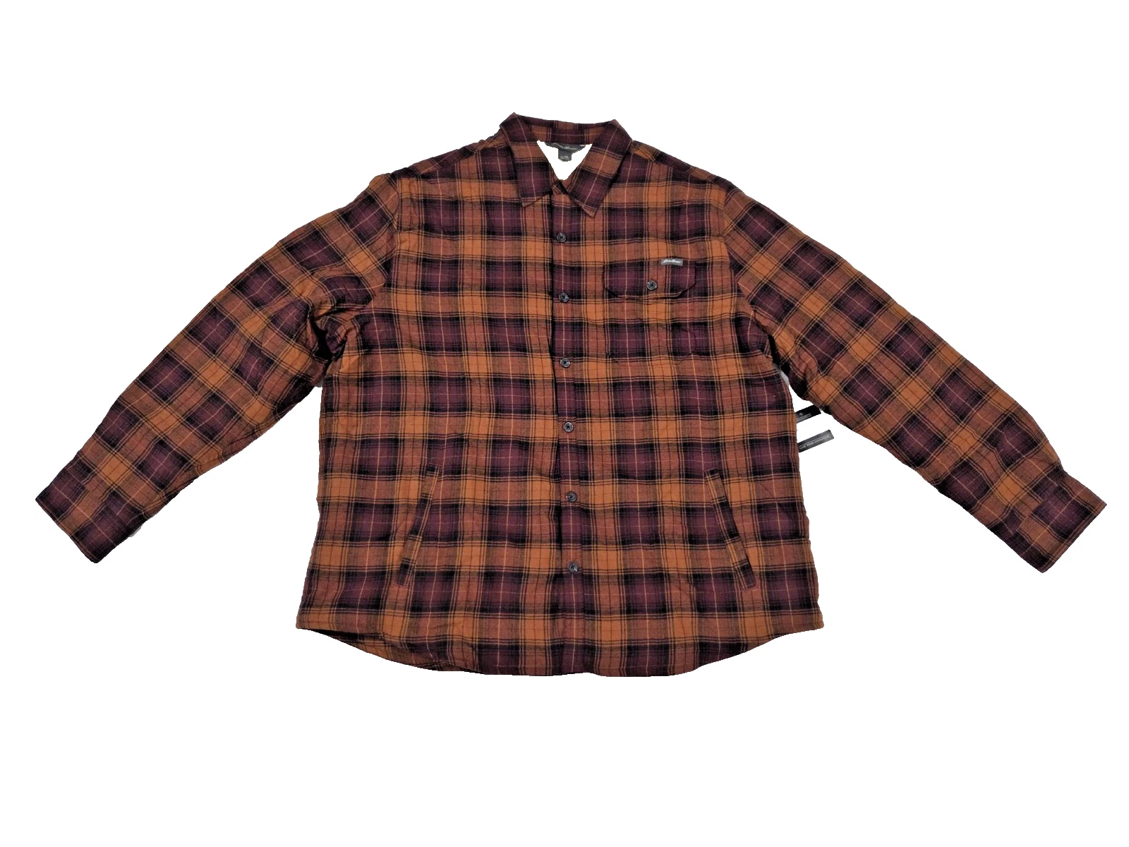 EDDIE BAUER MENS (NWT) FAUX SHEARLING LINED SHACKET SZ XXL PAPRIKA PLAID FLANNEL
