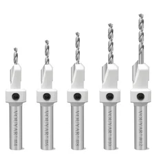 Carbide Tipped Pro Countersink Drill Bit Set #4, 6, 8, 10, 12, 5-Piece Drill ...