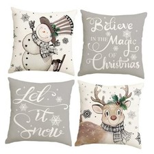 Christmas Pillow Covers 18x18 Inch Set of 4 Snowman 18" x 18" Pack of 4 Gray
