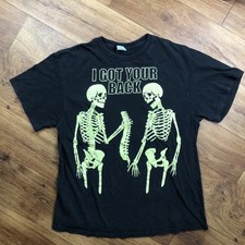 Delta Women Sz L Black Green T Shirt Skeletons I Got Your Back Spine *Read