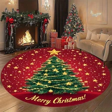 [2D Printing Velvet 850gm² Christmas Tree Star Pattern Floor Mat,Thickened and W
