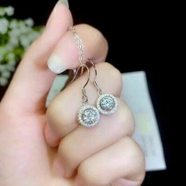 18K White Gold Finish 3Ct Round Lab Created Diamond Drop & Dangle Earrings