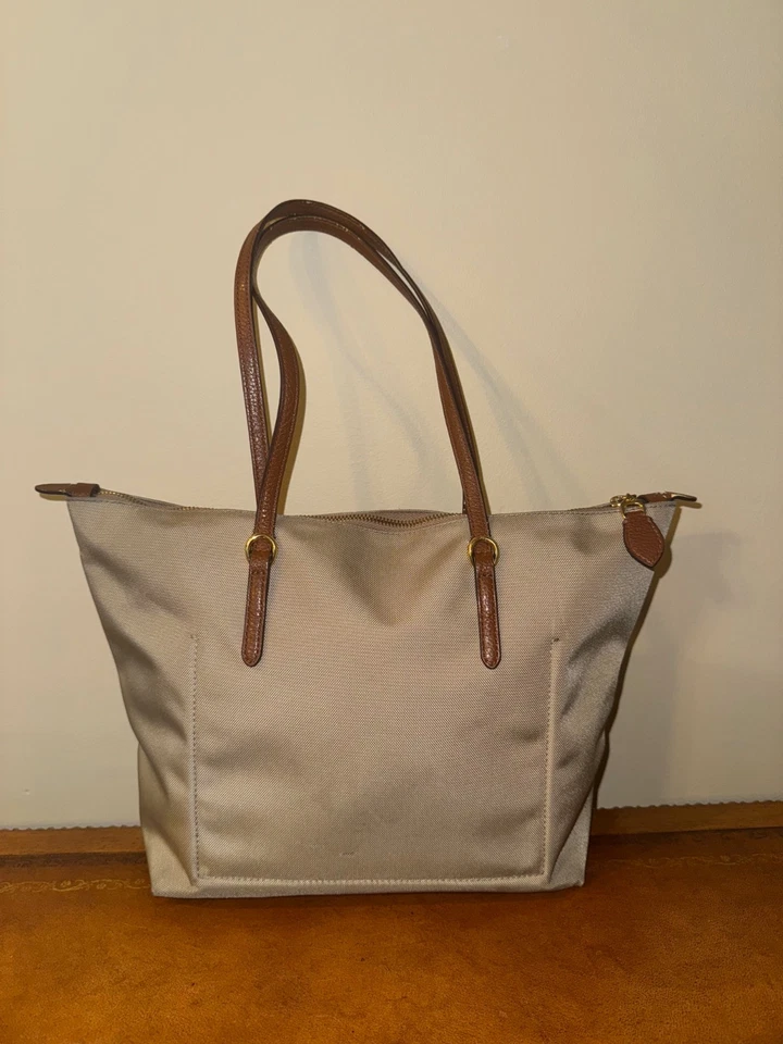 Ralph Lauren Oxford Nylon Tote Tan Beige Neutral Logo Lightweight Preppy Bag - Image 3 of 4