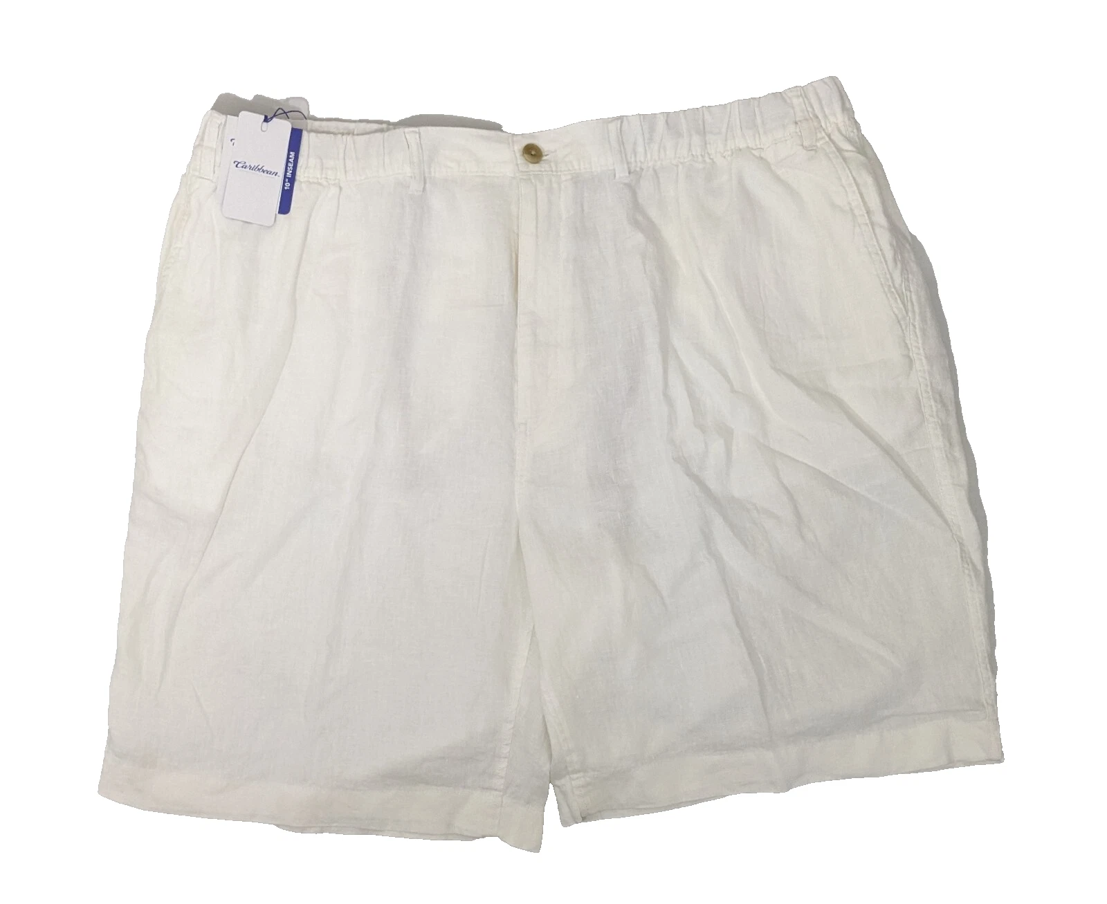 NEW-Size 46 Big Mens Roundtree & Yorke Caribbean Linen Shorts 10" Inseam - White