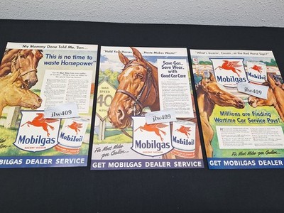 3 Vintage 1942 MOBILGAS MOBILOIL MOBIL GAS and OIL Print Ads Magazine Ads