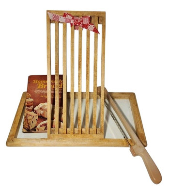 3 Pc 0Vtg Wooden 18'' Bread Cutting Board 15'' Wood Bread Knife Recipe Book Bundle