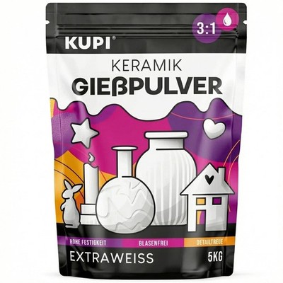 KUPI 5kg Keramik Gießpulver Weiß Gips zum Gießen Lufthärtend & Geruchlos