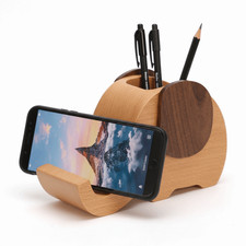 Desktop Storage Box Pen Holder Wooden Elephant Desk Organizer Phone Stand