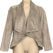 H Halston Womens Jacket Plus 22W Dove Gray Faux Suede Drape Open Office Casual