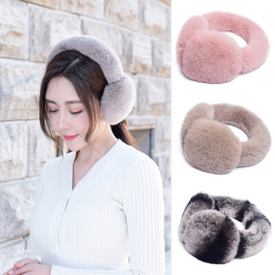 New Women Rex Rabbit Fur Earmuffs Furry Winter Protection Ear Muffs ...