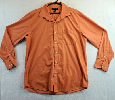Bergamo New York Orange Lightweight Long Sleeve Button Up Shirt Mens 16 Large