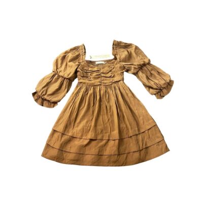 brown puffy dress Brown puffy sleeves midi dress-CATO XL / Brown