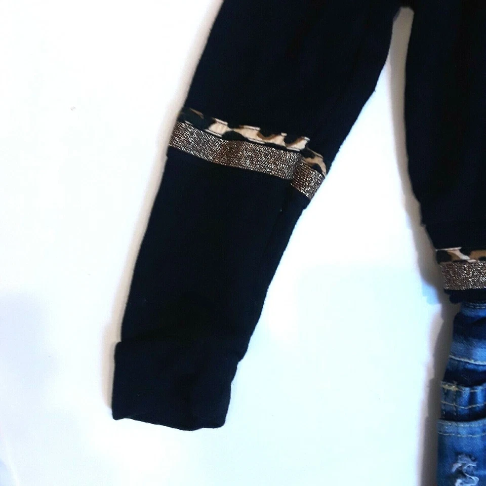 Flowers by Zoe Niña Cremallera Completa Sudadera con Capucha Talla 6 Negro Plus Azul Jeans Falda Foto 3 de 4