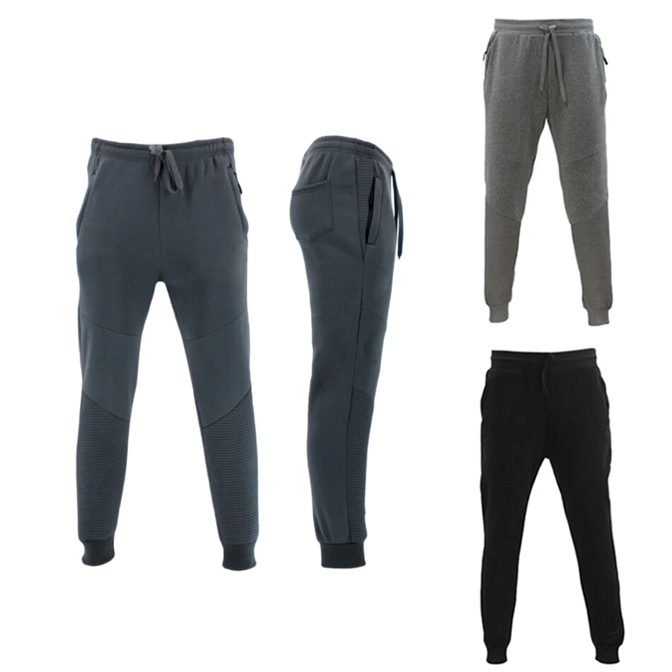 Men s Unisex Fleece Lined Jogger Track Pants Casual Gym Zipped Pockets Slim Cuff